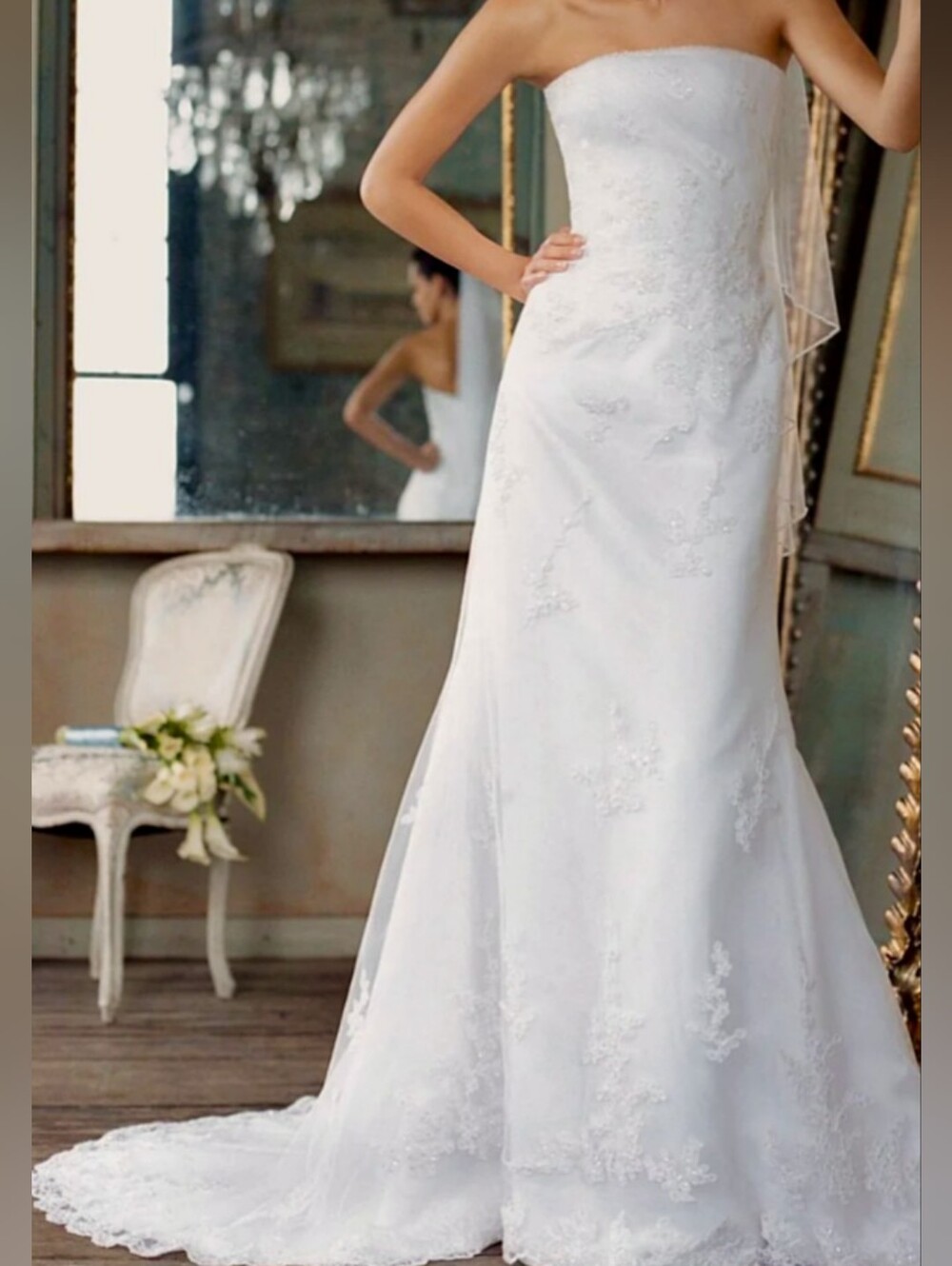 David's Bridal Michaelingelo White Strapless Wedding Gown